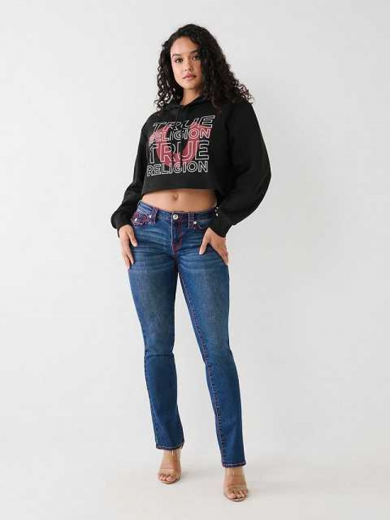 Sudadera con Capucha True Religion Logo Crop Mujer Negras | Colombia-YNVHXAW60