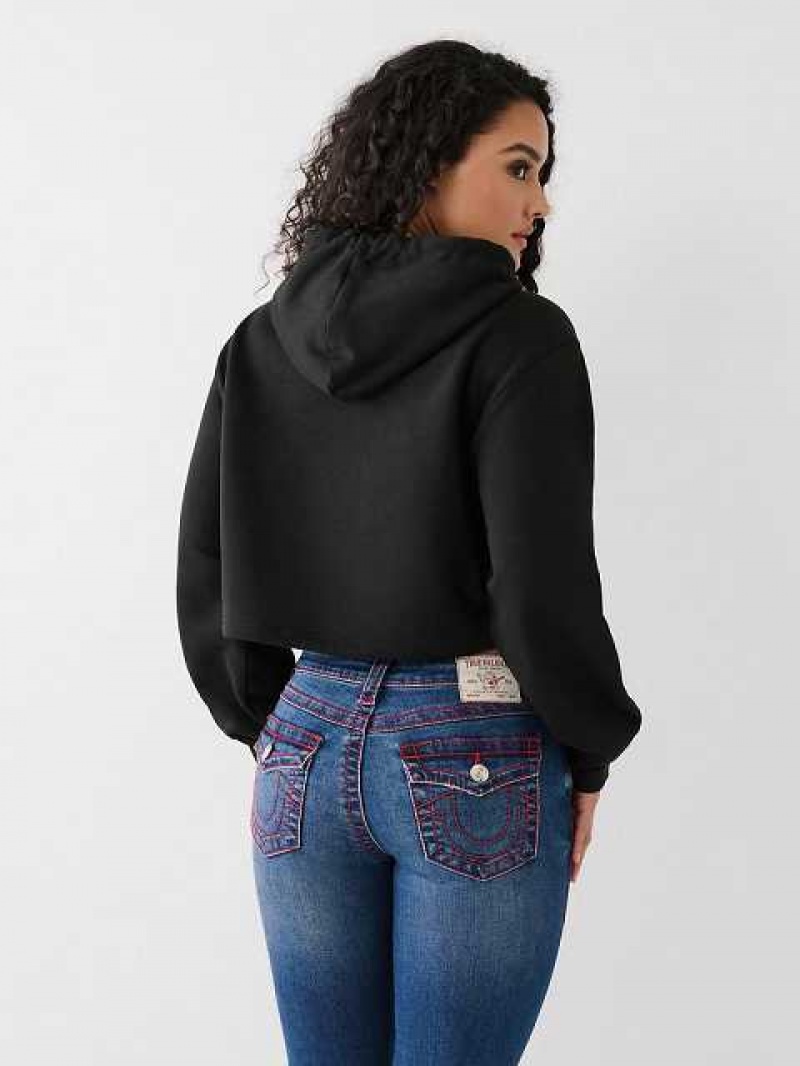 Sudadera con Capucha True Religion Logo Crop Mujer Negras | Colombia-YNVHXAW60