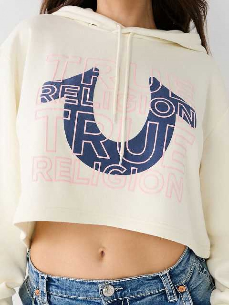 Sudadera con Capucha True Religion Logo Crop Mujer Blancas | Colombia-ACVNBOG32