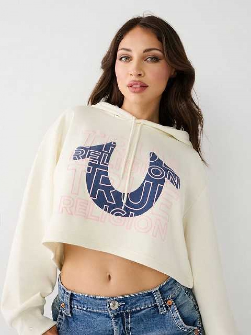 Sudadera con Capucha True Religion Logo Crop Mujer Blancas | Colombia-ACVNBOG32