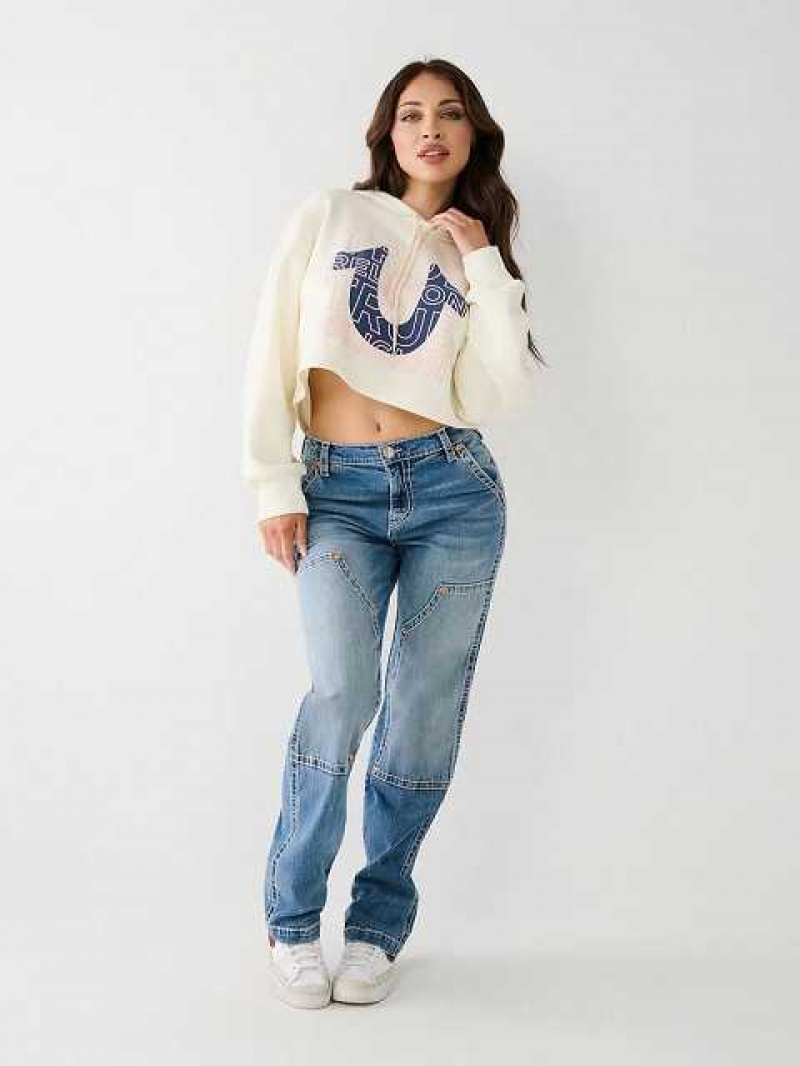 Sudadera con Capucha True Religion Logo Crop Mujer Blancas | Colombia-ACVNBOG32