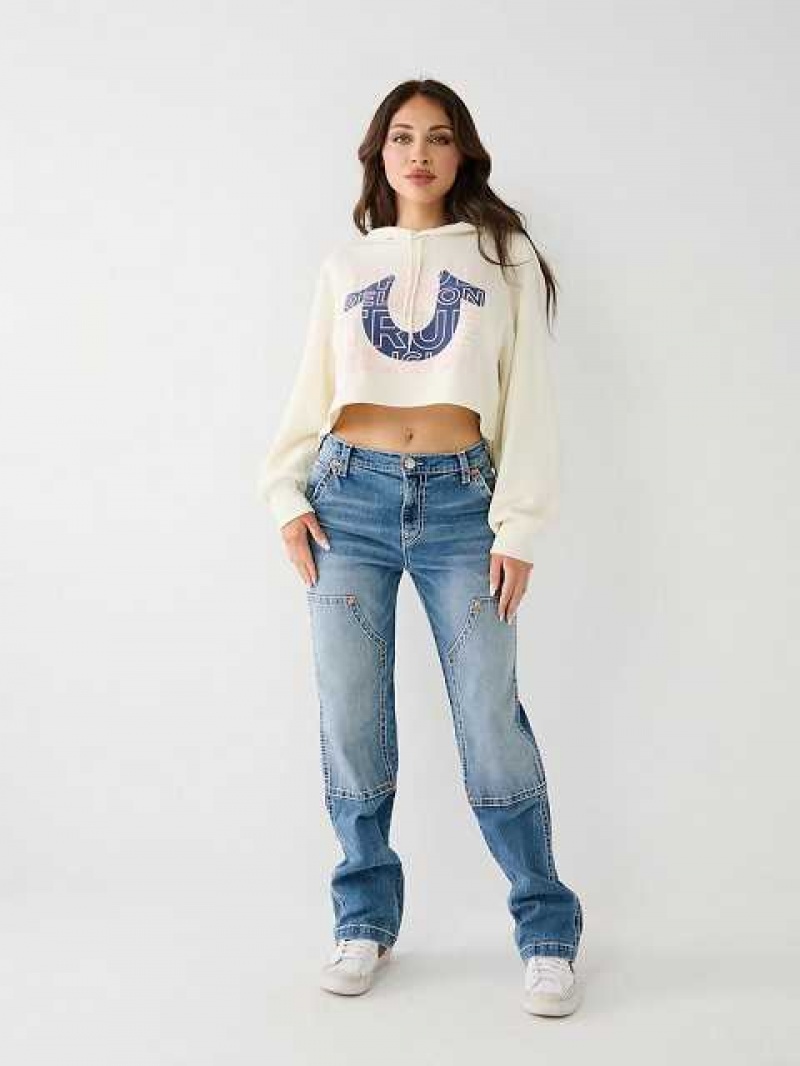 Sudadera con Capucha True Religion Logo Crop Mujer Blancas | Colombia-ACVNBOG32