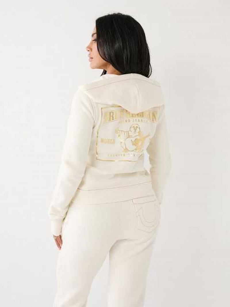 Sudadera con Capucha True Religion Lurex Big T Logo Mujer Blancas | Colombia-MTDCRLE96