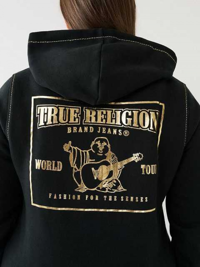 Sudadera con Capucha True Religion Lurex Big T Logo Mujer Negras | Colombia-WIZNSTE06