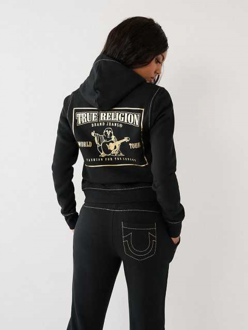 Sudadera con Capucha True Religion Lurex Big T Logo Mujer Negras | Colombia-WIZNSTE06