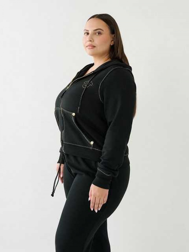 Sudadera con Capucha True Religion Lurex Big T Logo Mujer Negras | Colombia-WIZNSTE06