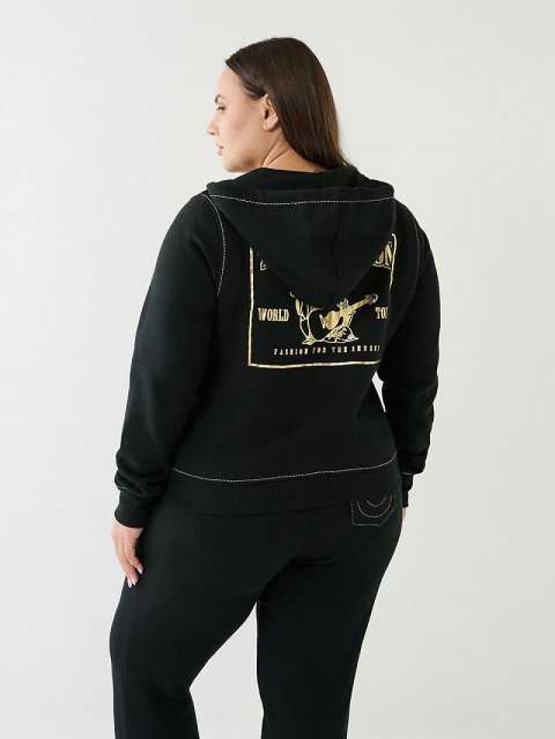 Sudadera con Capucha True Religion Lurex Big T Logo Mujer Negras | Colombia-WIZNSTE06