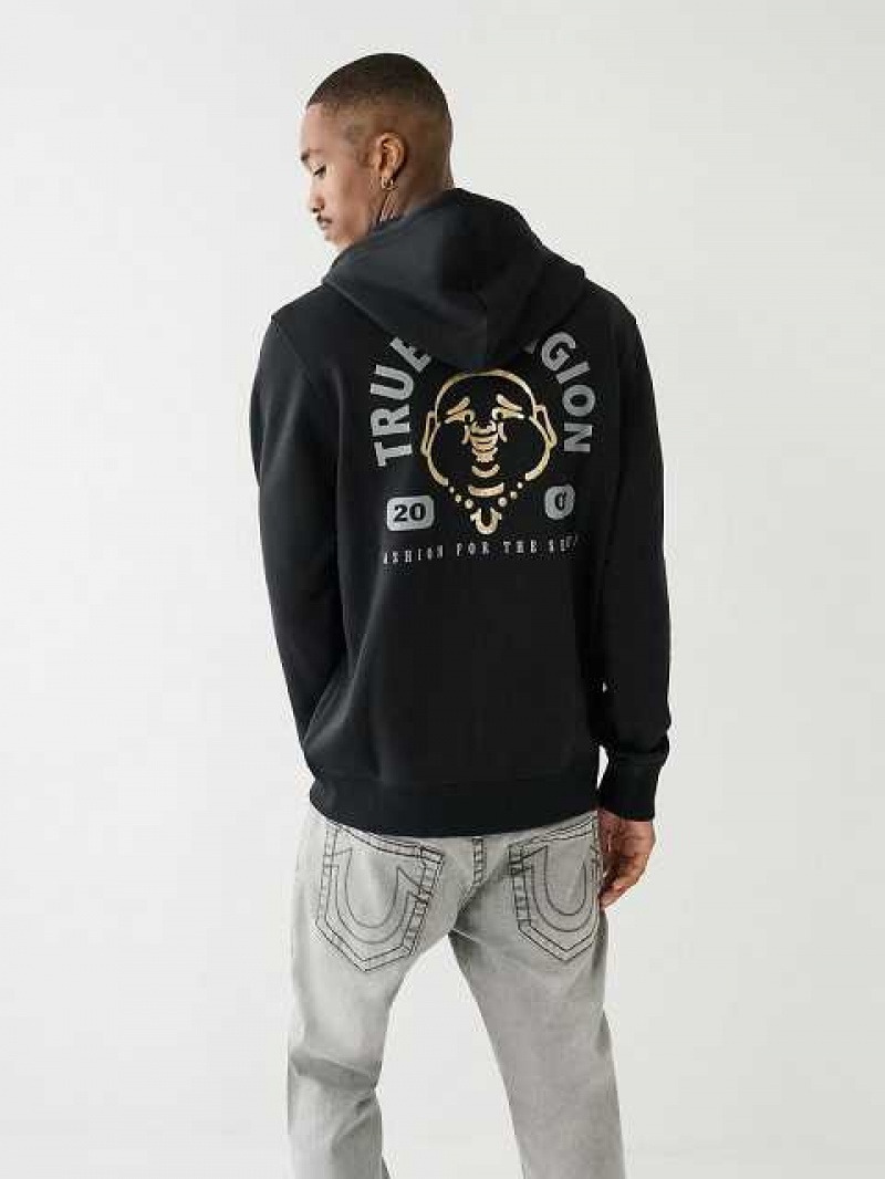 Sudadera con Capucha True Religion Metallic Buddha 2002 Logo Zip Hombre Negras | Colombia-GYTBQKI20