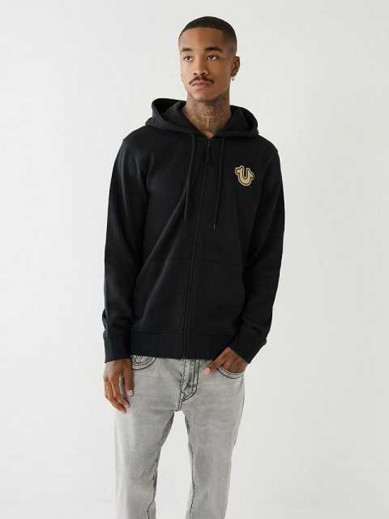 Sudadera con Capucha True Religion Metallic Buddha 2002 Logo Zip Hombre Negras | Colombia-GYTBQKI20