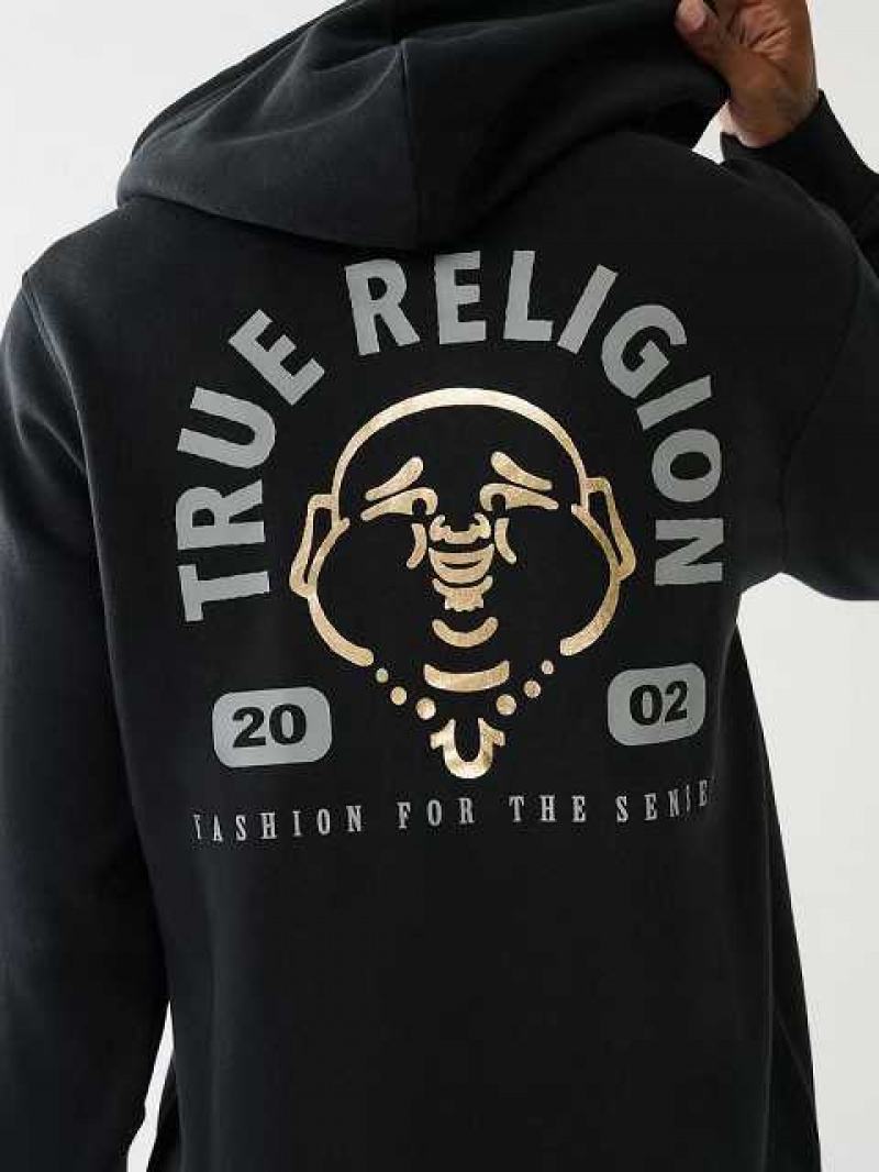 Sudadera con Capucha True Religion Metallic Buddha 2002 Logo Zip Hombre Negras | Colombia-GYTBQKI20