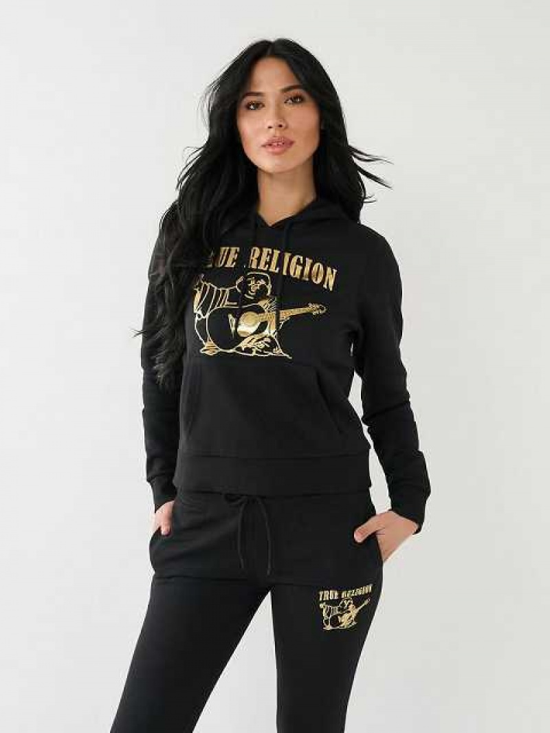 Sudadera con Capucha True Religion Metallic Buddha Logo Fleece Mujer Negras | Colombia-OEYXVPT01