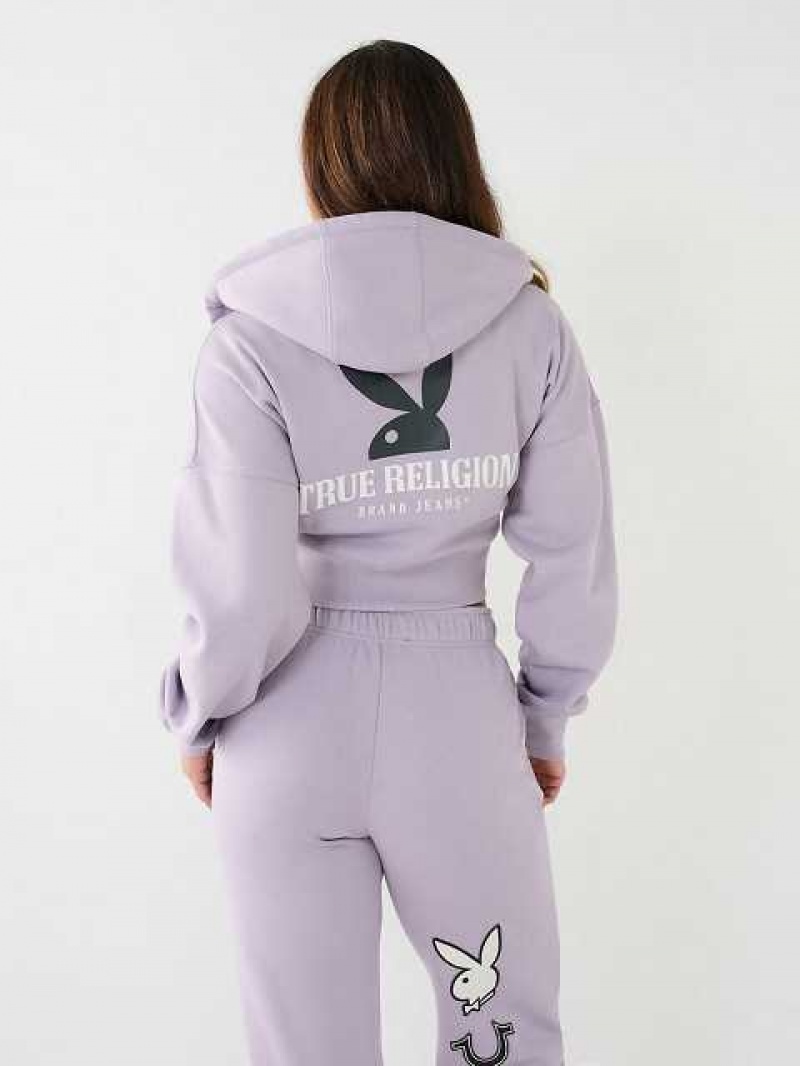 Sudadera con Capucha True Religion Playboy X True Religion Full Zip Fleece Mujer Lavanda | Colombia-CZURFHT09