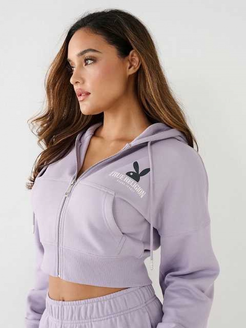 Sudadera con Capucha True Religion Playboy X True Religion Full Zip Fleece Mujer Lavanda | Colombia-CZURFHT09