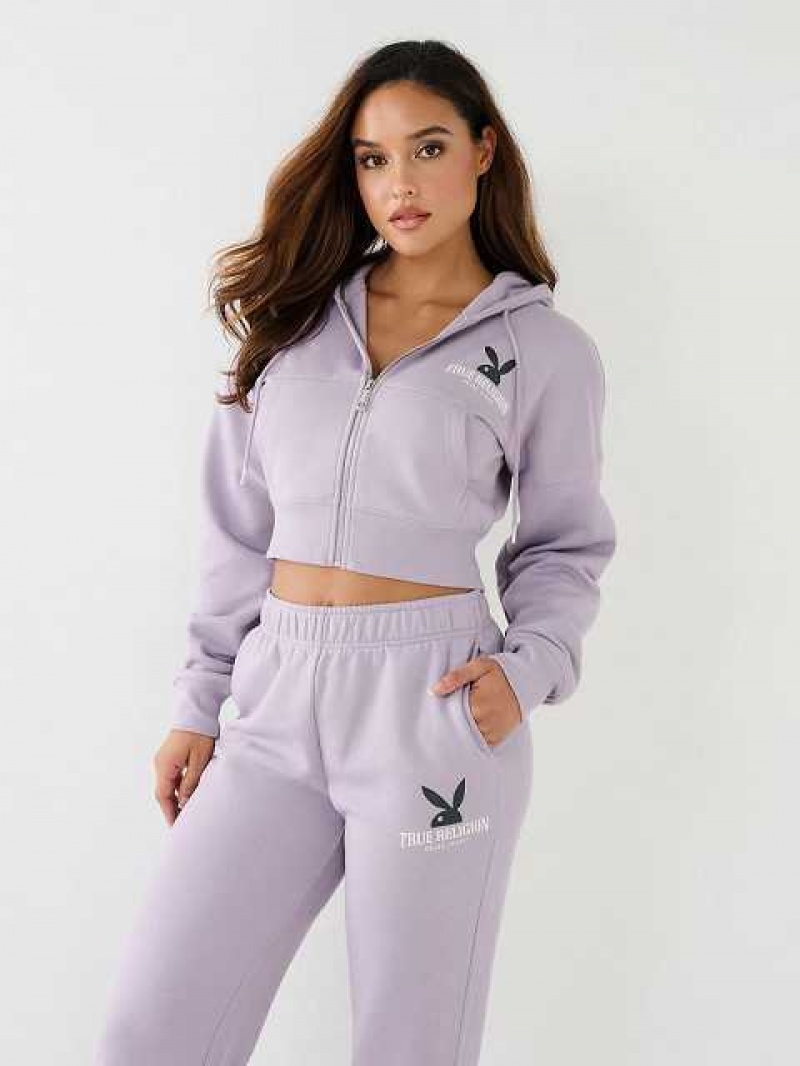 Sudadera con Capucha True Religion Playboy X True Religion Full Zip Fleece Mujer Lavanda | Colombia-CZURFHT09