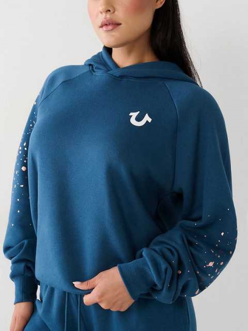 Sudadera con Capucha True Religion Splatter Paint Logo Relaxed Mujer Azules | Colombia-QVPFEWB79