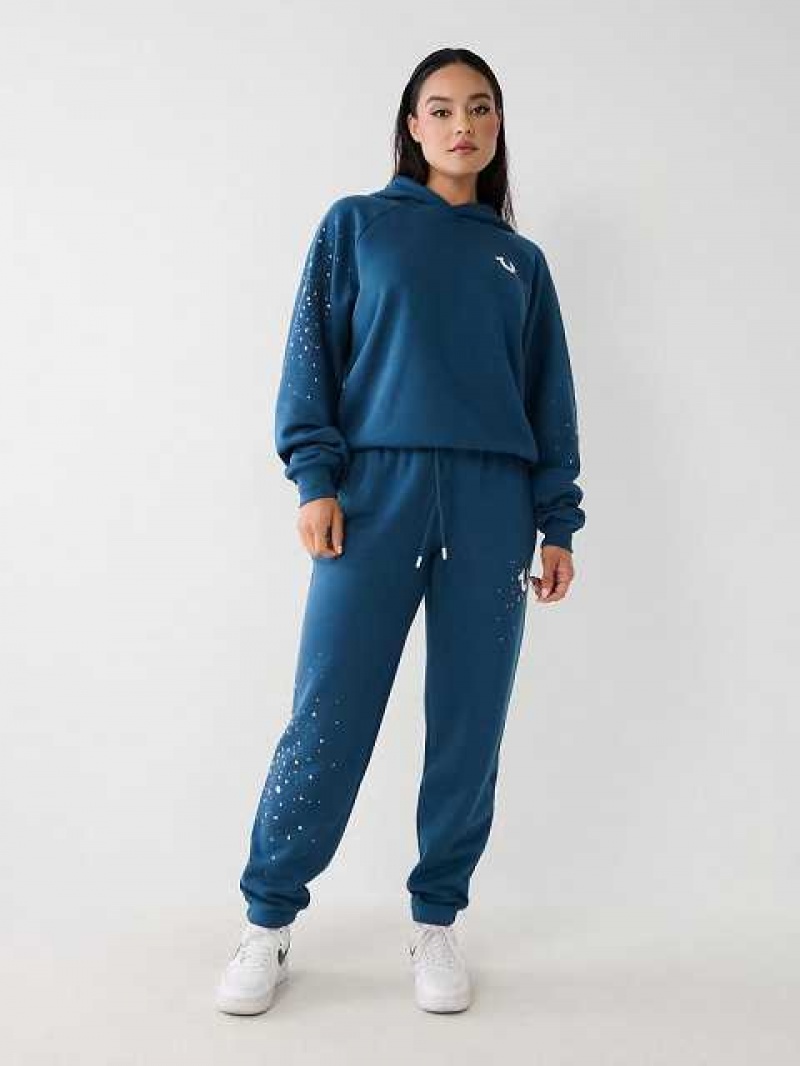 Sudadera con Capucha True Religion Splatter Paint Logo Relaxed Mujer Azules | Colombia-QVPFEWB79