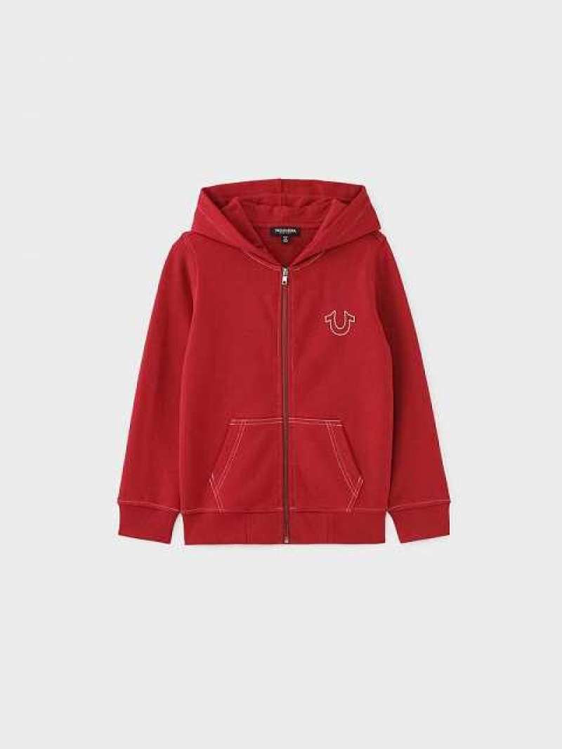 Sudadera con Capucha True Religion Stitch Logo Zip Niños Rojas | Colombia-QVXGAUB84