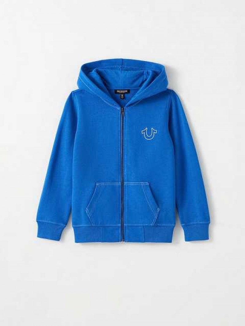 Sudadera con Capucha True Religion Stitch Logo Zip Niños Azul Marino | Colombia-UXDOZFK94