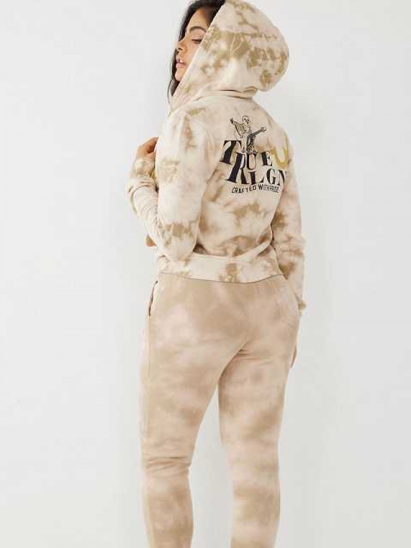 Sudadera con Capucha True Religion Tie Dye Logo Zip Mujer Beige | Colombia-FOVUMXQ82