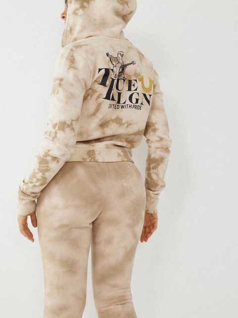 Sudadera con Capucha True Religion Tie Dye Logo Zip Mujer Beige | Colombia-FOVUMXQ82