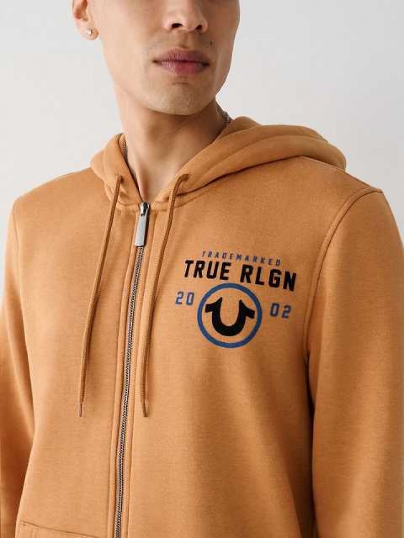 Sudadera con Capucha True Religion True Zip Hombre Marrones | Colombia-GTEUHCJ87