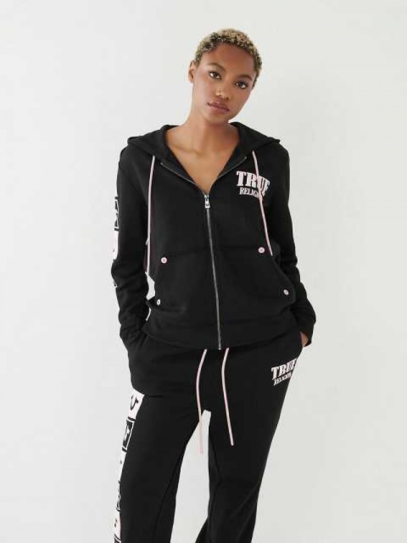 Sudadera con Capucha True Religion True Relaxed Zip Mujer Negras | Colombia-NQZOVLM07