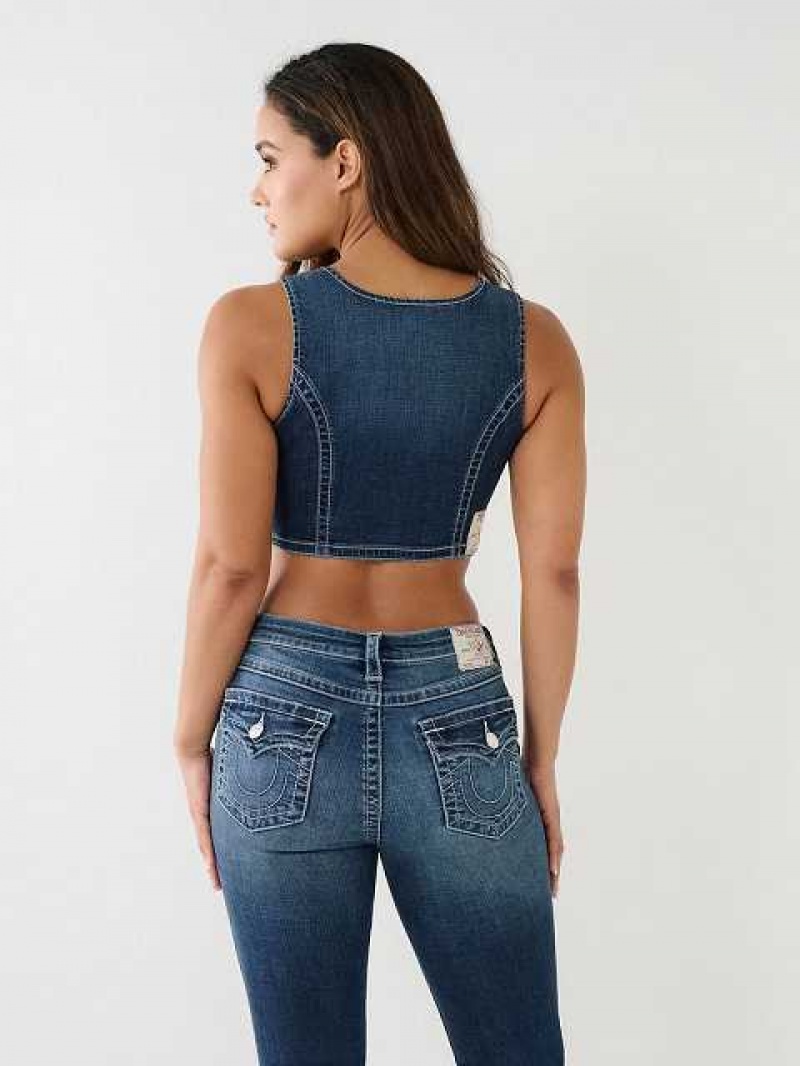 Sujetador Deportivo True Religion Crystal Encaje Up Denim Mujer Blancas | Colombia-YKFLPQJ31