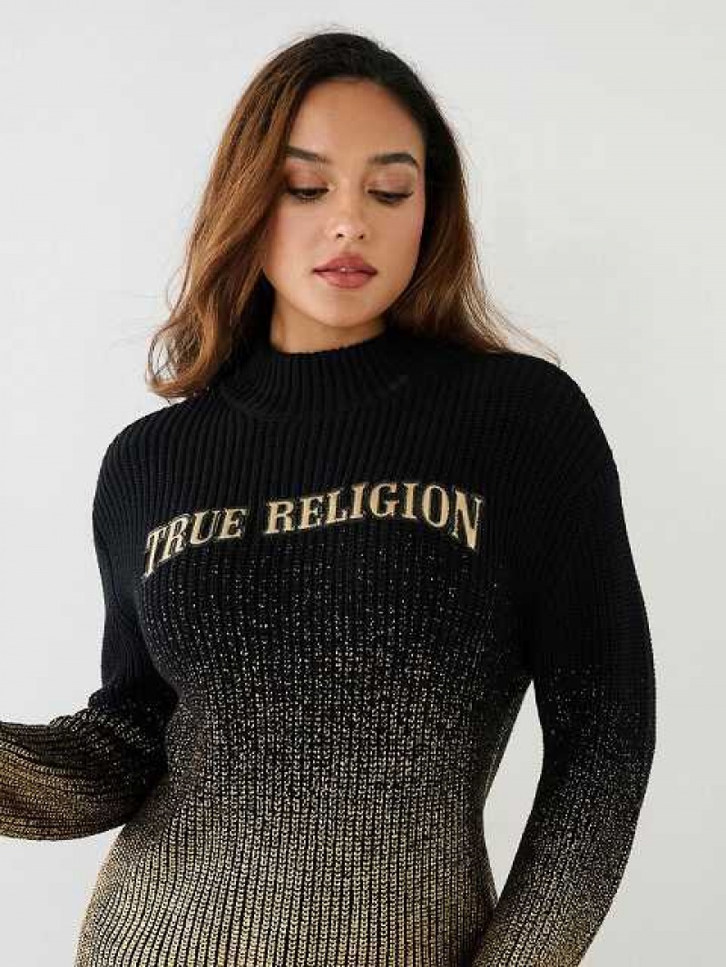 Suéter True Religion Arched Logo Coated Mujer Negras | Colombia-DRTKJUW92