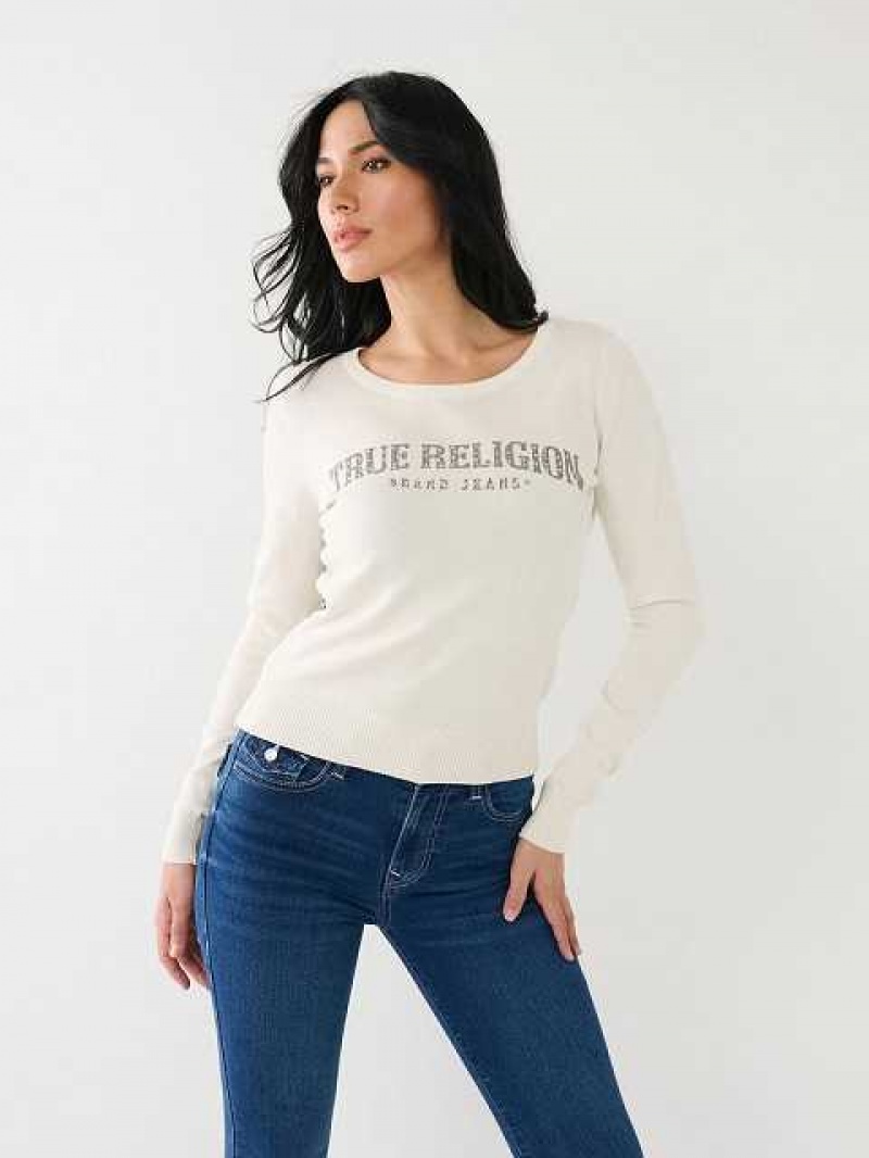 Suéter True Religion Crystal True Religion Logo Mujer Blancas | Colombia-SRTNHXU45