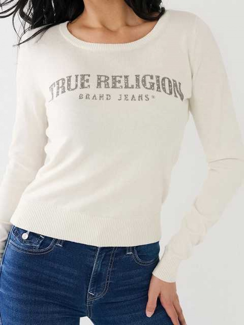 Suéter True Religion Crystal True Religion Logo Mujer Blancas | Colombia-SRTNHXU45