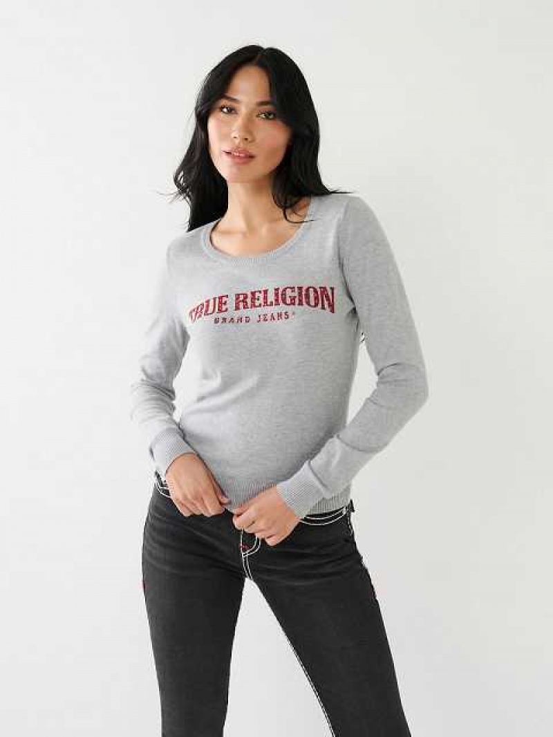 Suéter True Religion Crystal True Religion Logo Mujer Gris | Colombia-RHVMWFJ54