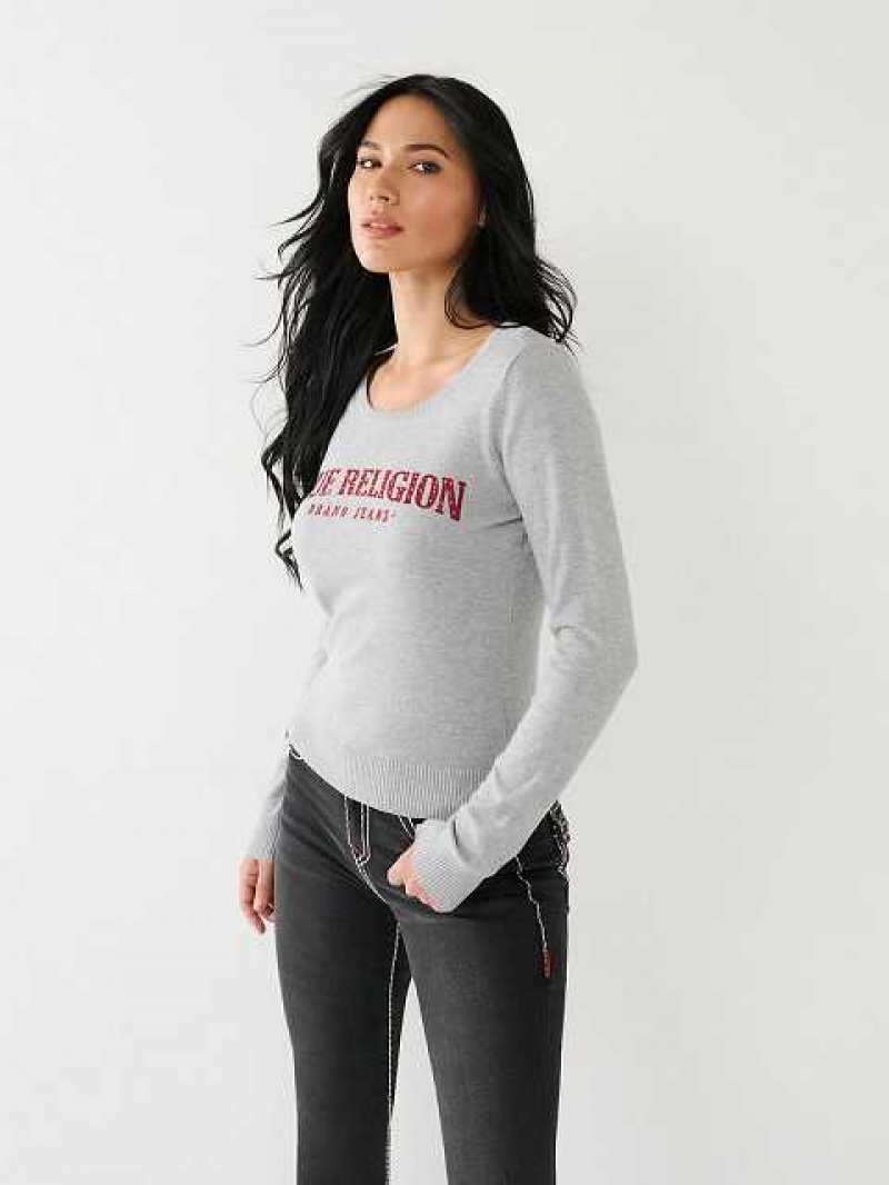 Suéter True Religion Crystal True Religion Logo Mujer Gris | Colombia-RHVMWFJ54