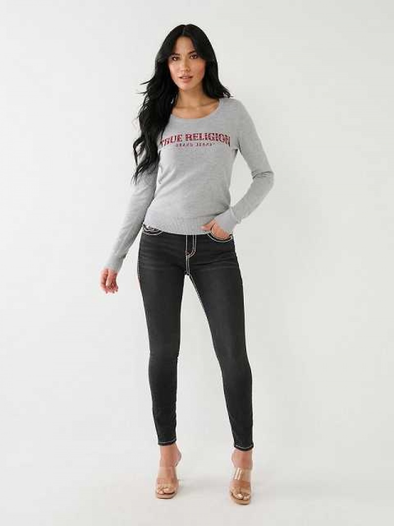 Suéter True Religion Crystal True Religion Logo Mujer Gris | Colombia-RHVMWFJ54