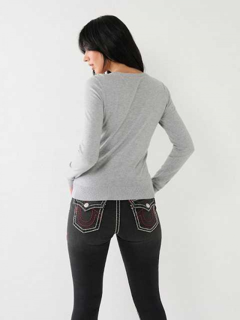 Suéter True Religion Crystal True Religion Logo Mujer Gris | Colombia-RHVMWFJ54