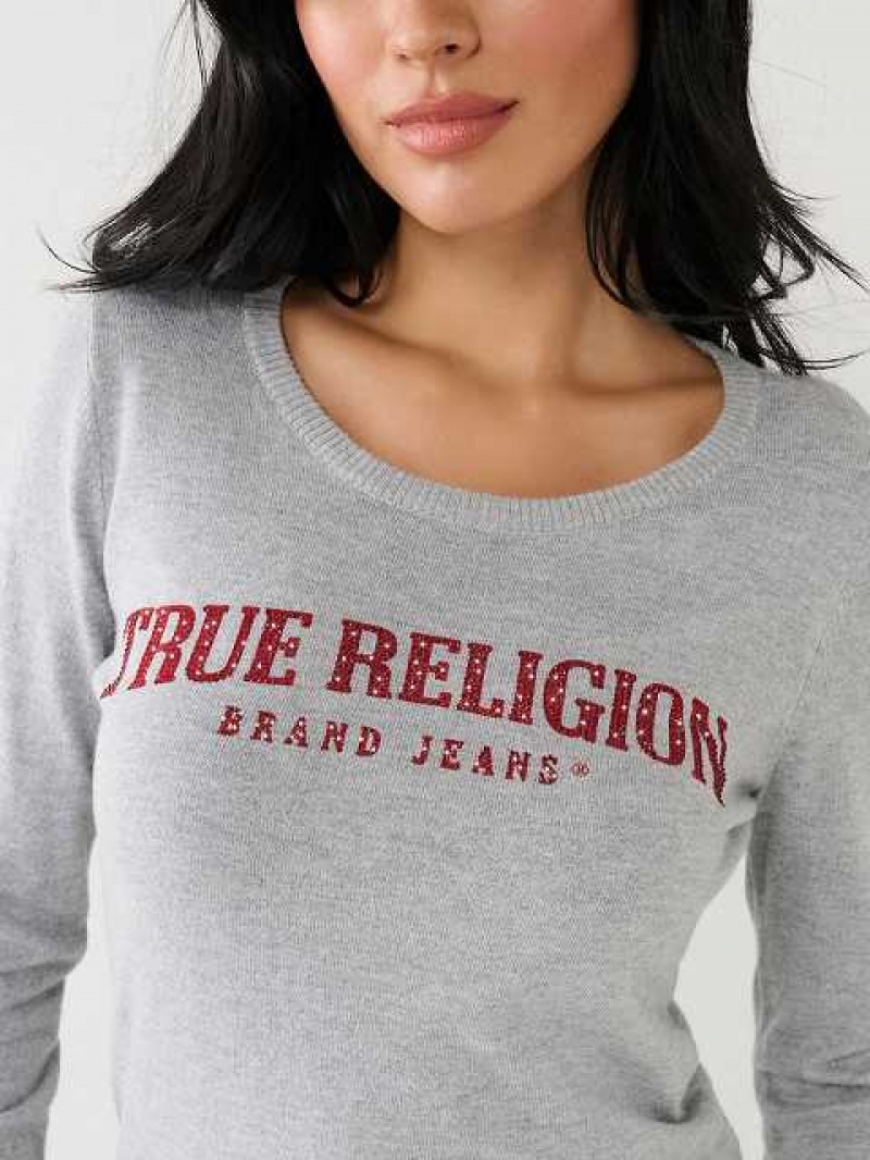 Suéter True Religion Crystal True Religion Logo Mujer Gris | Colombia-RHVMWFJ54