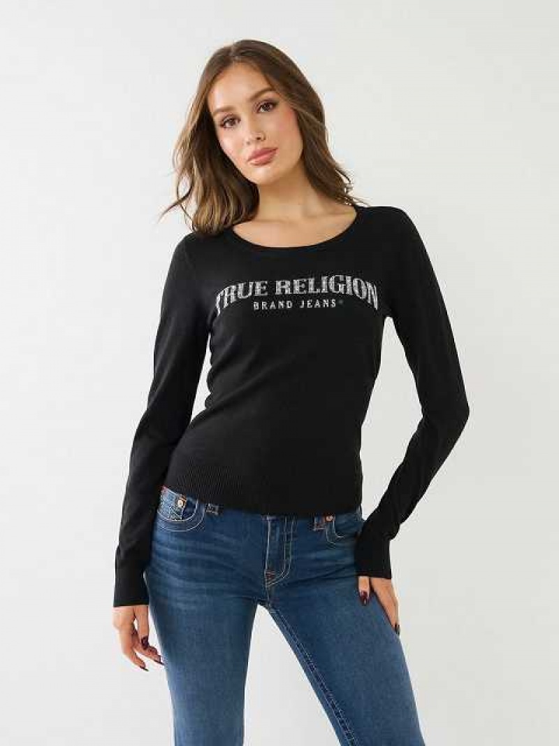 Suéter True Religion Crystal True Religion Logo Mujer Negras | Colombia-GJUXLHB17