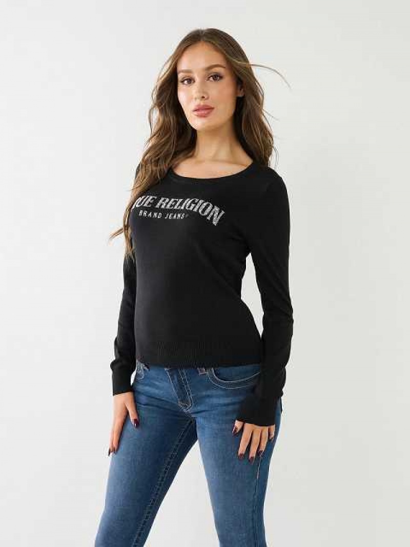 Suéter True Religion Crystal True Religion Logo Mujer Negras | Colombia-GJUXLHB17