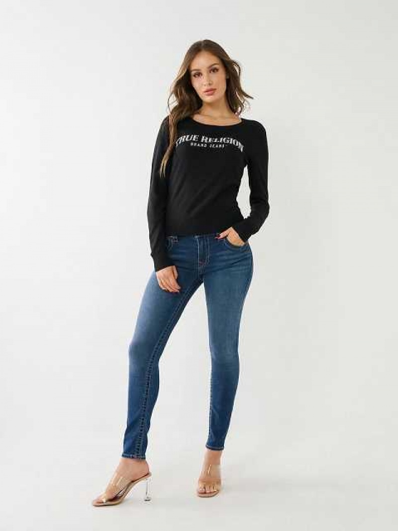 Suéter True Religion Crystal True Religion Logo Mujer Negras | Colombia-GJUXLHB17