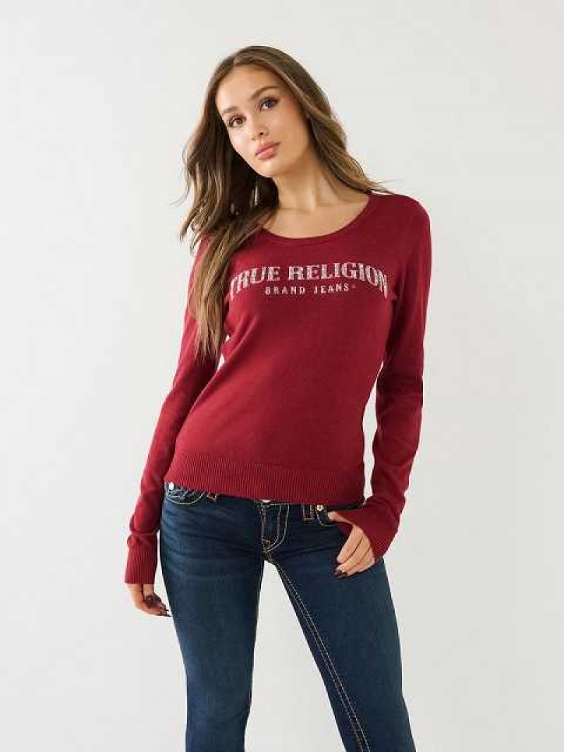 Suéter True Religion Crystal True Religion Logo Mujer Fucsia | Colombia-ZSPBKFO69