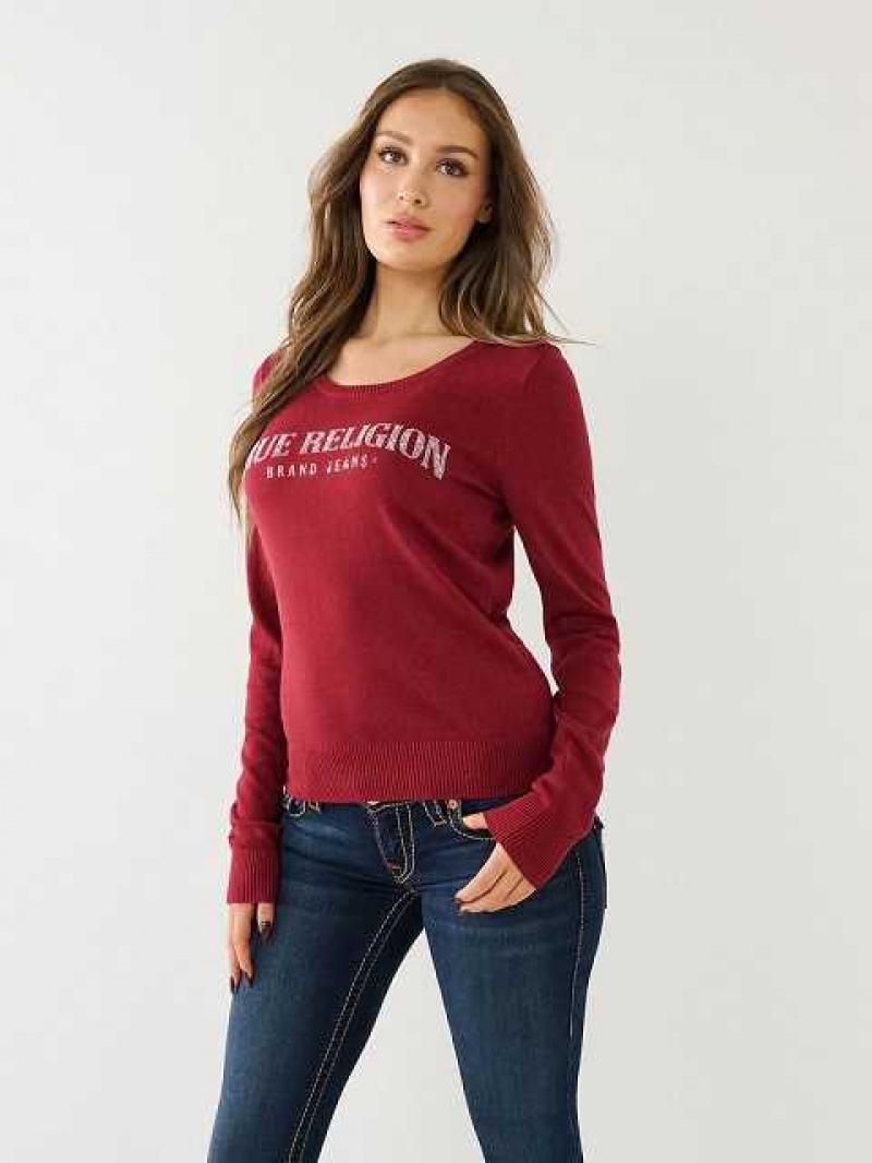 Suéter True Religion Crystal True Religion Logo Mujer Fucsia | Colombia-ZSPBKFO69