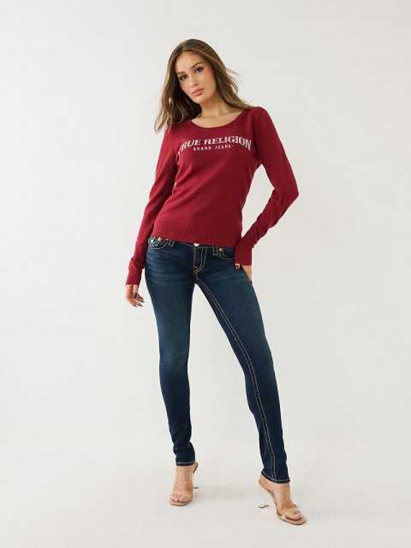 Suéter True Religion Crystal True Religion Logo Mujer Fucsia | Colombia-ZSPBKFO69