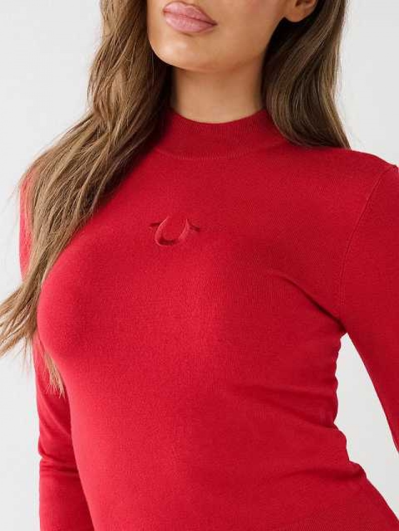 Suéter True Religion Embroidered Horseshoe Mock Neck Mujer Rojas | Colombia-VUHBKZE24