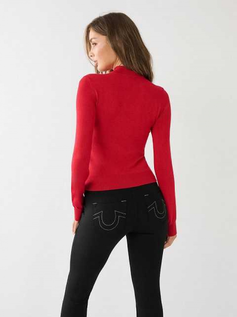 Suéter True Religion Embroidered Horseshoe Mock Neck Mujer Rojas | Colombia-VUHBKZE24