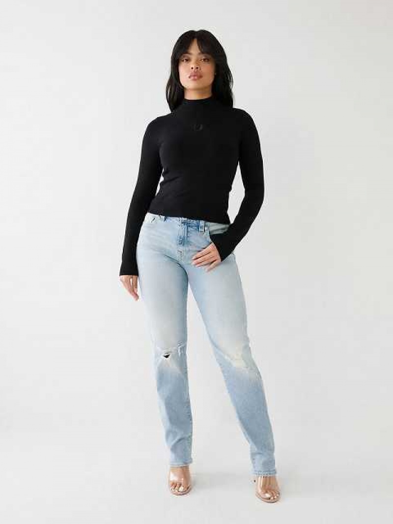 Suéter True Religion Embroidered Horseshoe Mock Neck Mujer Negras | Colombia-TILGAEX18