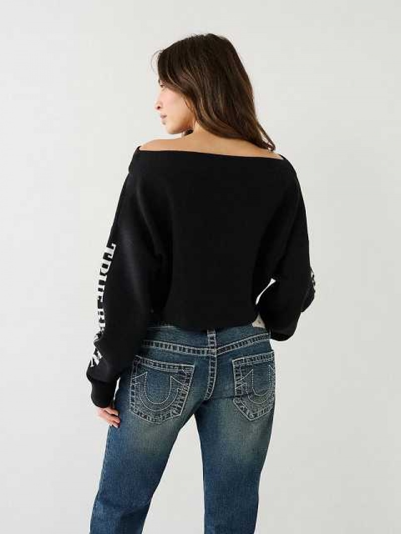 Suéter True Religion Off The Shoulder Logo Mujer Negras | Colombia-HCXAWOK72