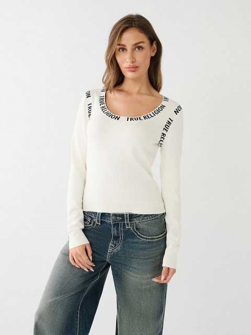 Suéter True Religion Tr Logo Trim Scoop Mujer Blancas | Colombia-ZNKWIPS46