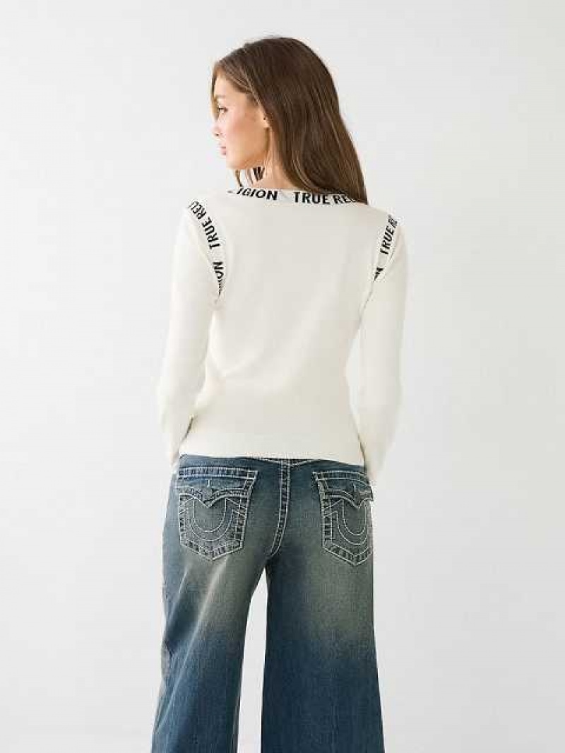 Suéter True Religion Tr Logo Trim Scoop Mujer Blancas | Colombia-ZNKWIPS46