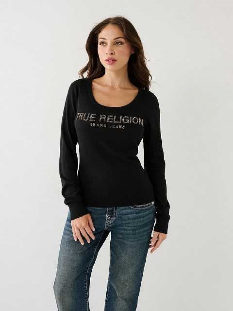 Suéter True Religion True Religion Crystal Logo Mujer Negras | Colombia-ICMJKBY34