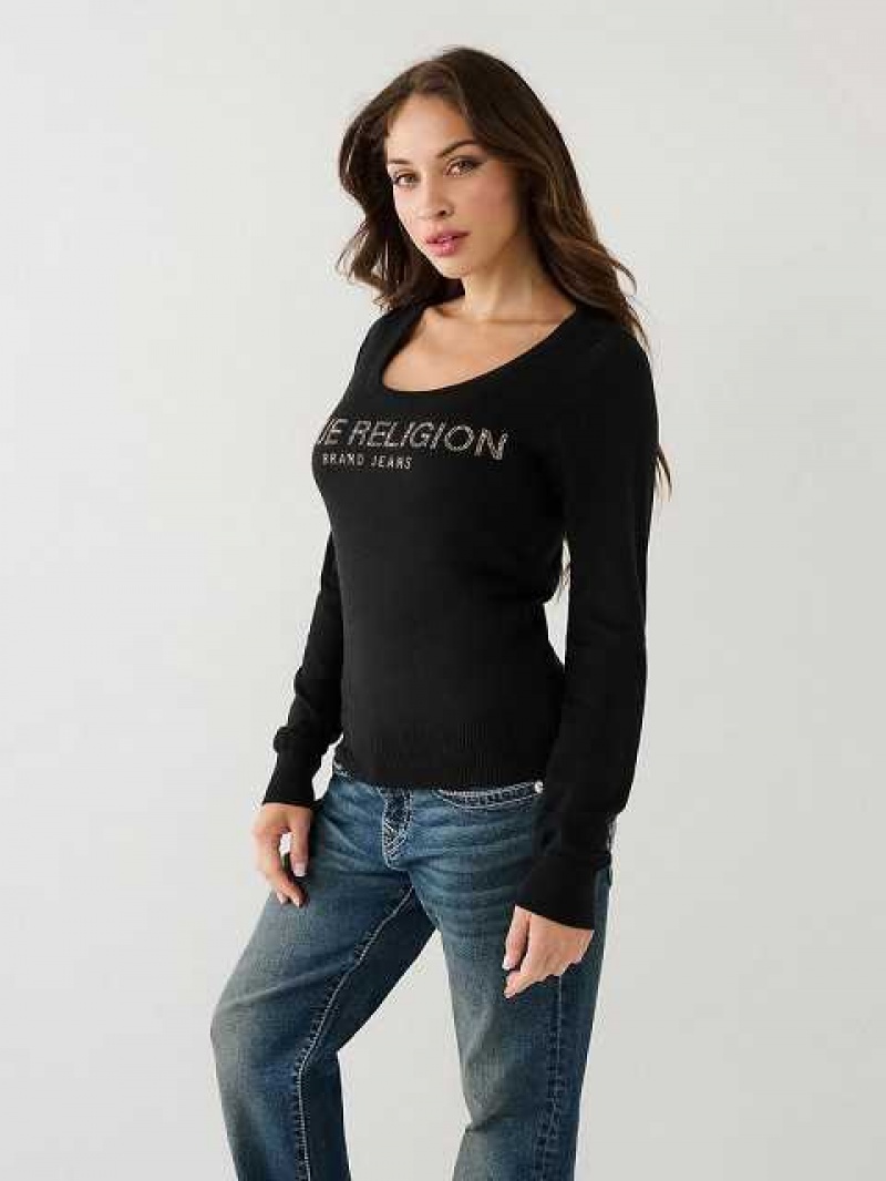 Suéter True Religion True Religion Crystal Logo Mujer Negras | Colombia-ICMJKBY34