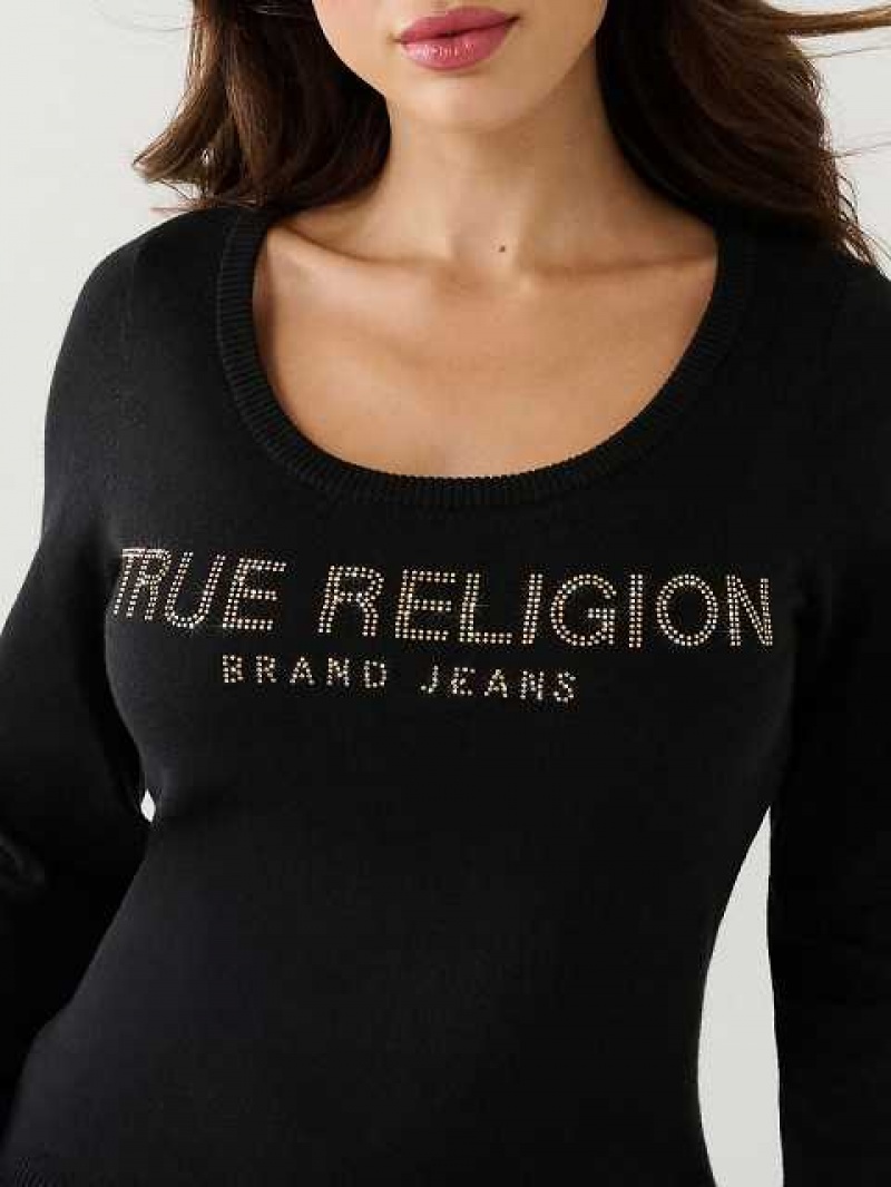 Suéter True Religion True Religion Crystal Logo Mujer Negras | Colombia-ICMJKBY34